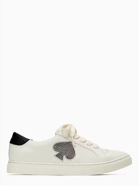 kate spade White Leather Sneakers with Black Heel and Spade Accent
